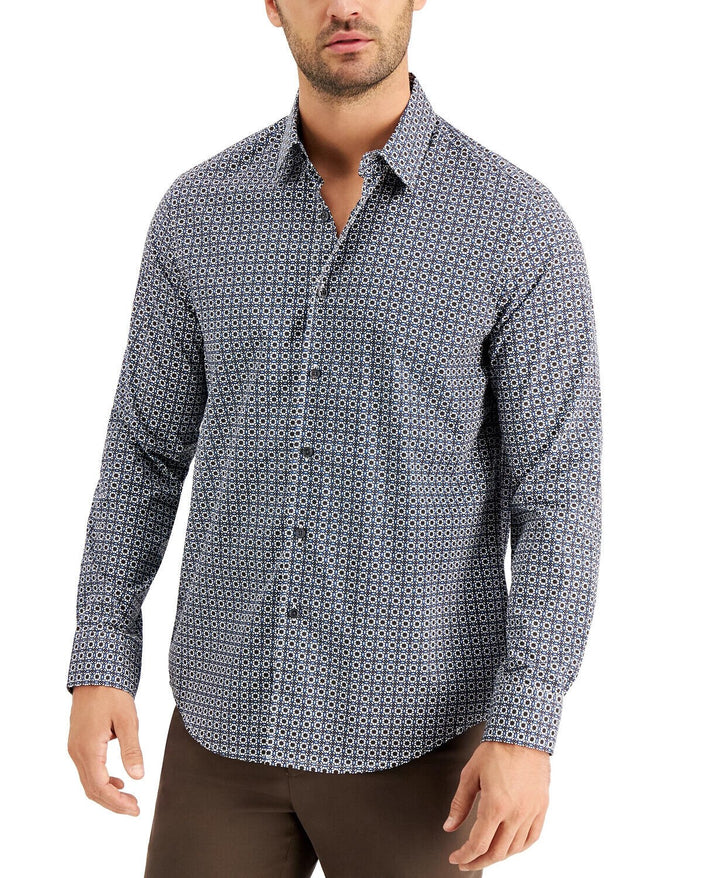 Translation missing: en.Tasso Elba Men's All Cotton Stretch Medallion-Print Shirt Blue Combo-Size Small