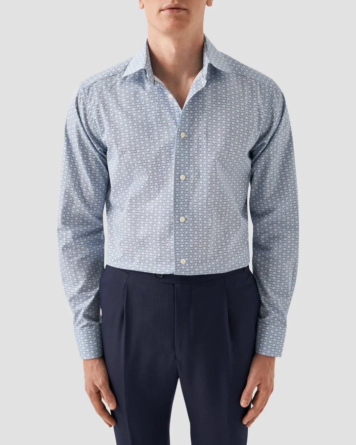 Translation missing: en.Eton Men's Slim Fit Geometric Print Shirt in Blue/White-EU 37 US 14.5  100011103