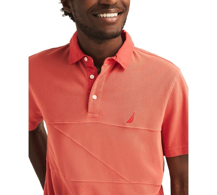 Translation missing: en.Nautica Men's Textured Pieced Pique Short Sleeve Polo Shirt - Pepper Red-Medium