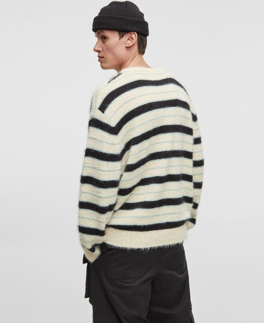 Translation missing: en.Mode of One Sweater Dark Ecru-Size 2XL Mens Long-Sleeve Eyelash Stripe Relax Fit