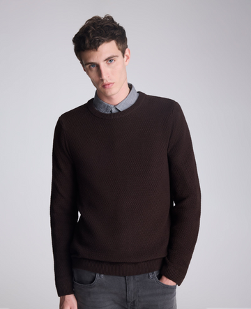 Translation missing: en.Kenneth Cole Men's Popcorn Crewneck Sweater Cotton Dark Brown Slim Fit-Medium