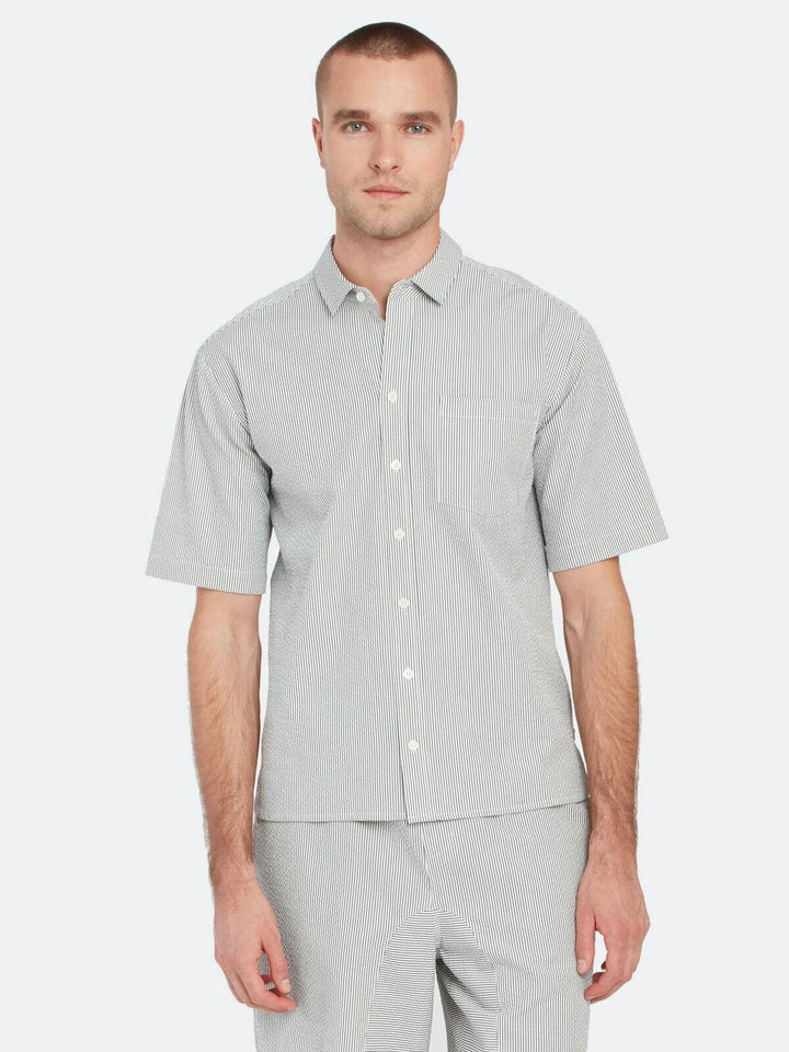 Translation missing: en.ATM Anthony Thomas Melillo Striped Regular Fit Short Sleeve Button-Down Shirt-M