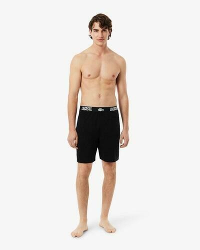 Translation missing: en.Lacoste Mens Straight Fit Logo Band Pajama Shorts Black-Size Medium Cotton Blend