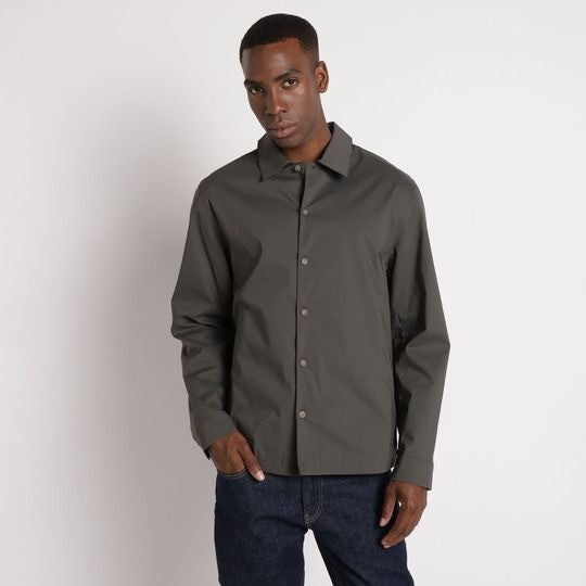 Translation missing: en.Calvin Klein Button-Up Shirt Jacket Men's Small Beluga Grey Cotton-Nylon Stretch
