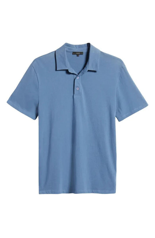 Translation missing: en.Vince Men's Regular Fit Garment Dyed Cotton Polo in Smoke Blue-Size Small