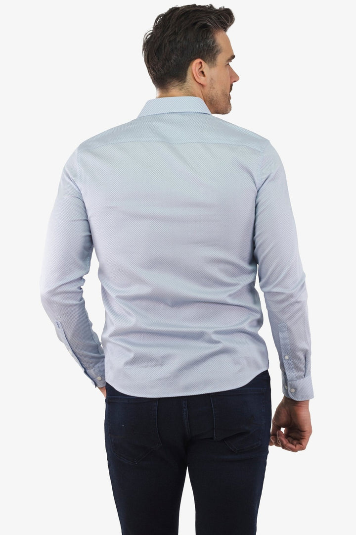 Translation missing: en.Michael Kors Slim Fit Stretch Pixel Mosaic Print Woven Shirt White/Blue-2XL