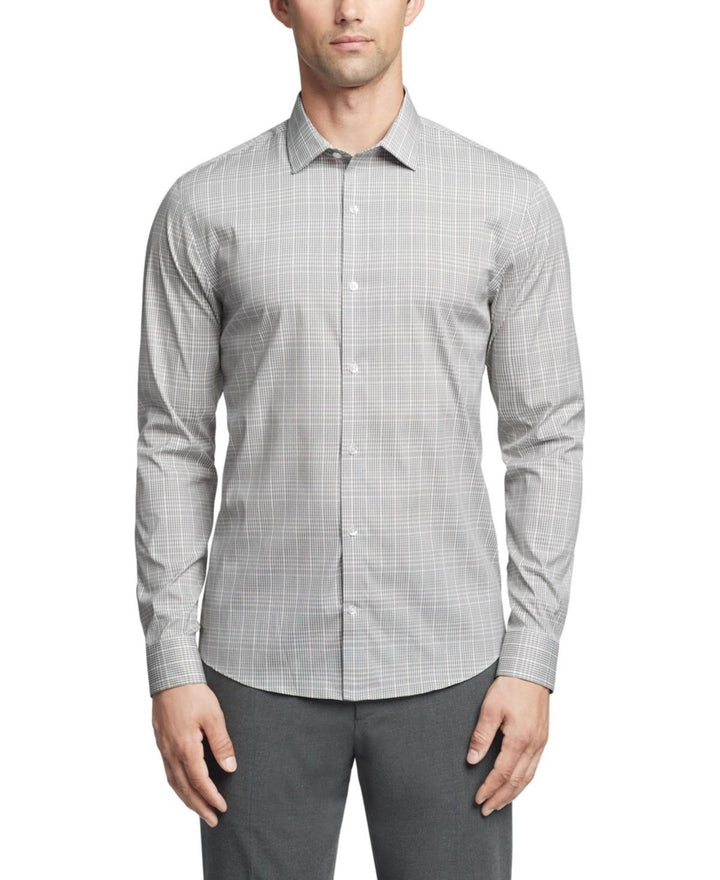 Translation missing: en.Calvin Klein Mens Extra Slim Fit Stretch Dress Shirt Black Multi-XL17-17.5 34/35