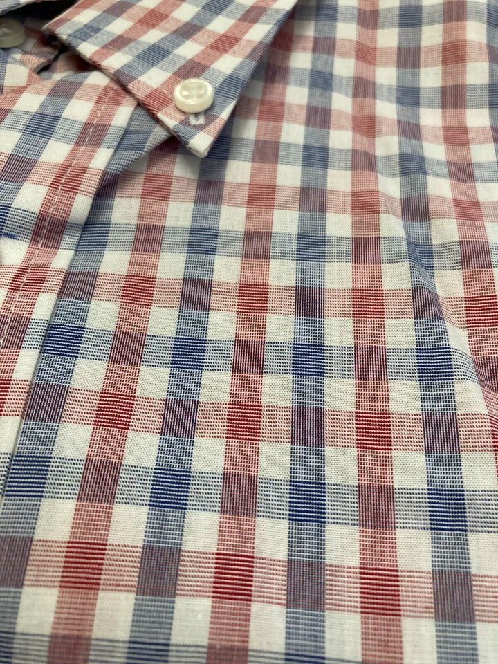 Translation missing: en.Club Room Men's Cotton Regular-Fit Gingham Check Dress Shirt Red/Navy 18 34/35