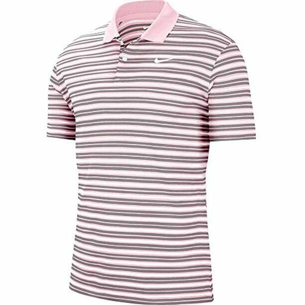 Translation missing: en.Nike Men's Dri-fit Golf Victory Striped Polo Shirt in Pink Foam / Dust/ White-Sm