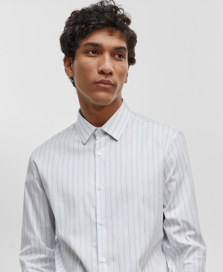 Translation missing: en.Mode of One Men's Sport Shirt Pale Indigo Button Down Stripe-2XL 18  35/36