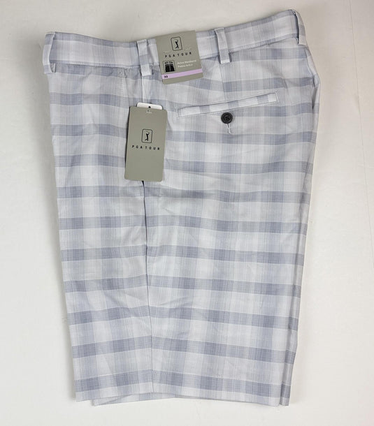 Translation missing: en.PGA TOUR Men's 9in Shadow Plaid Golf Shorts Blue Gray Size 32 Active Waistband
