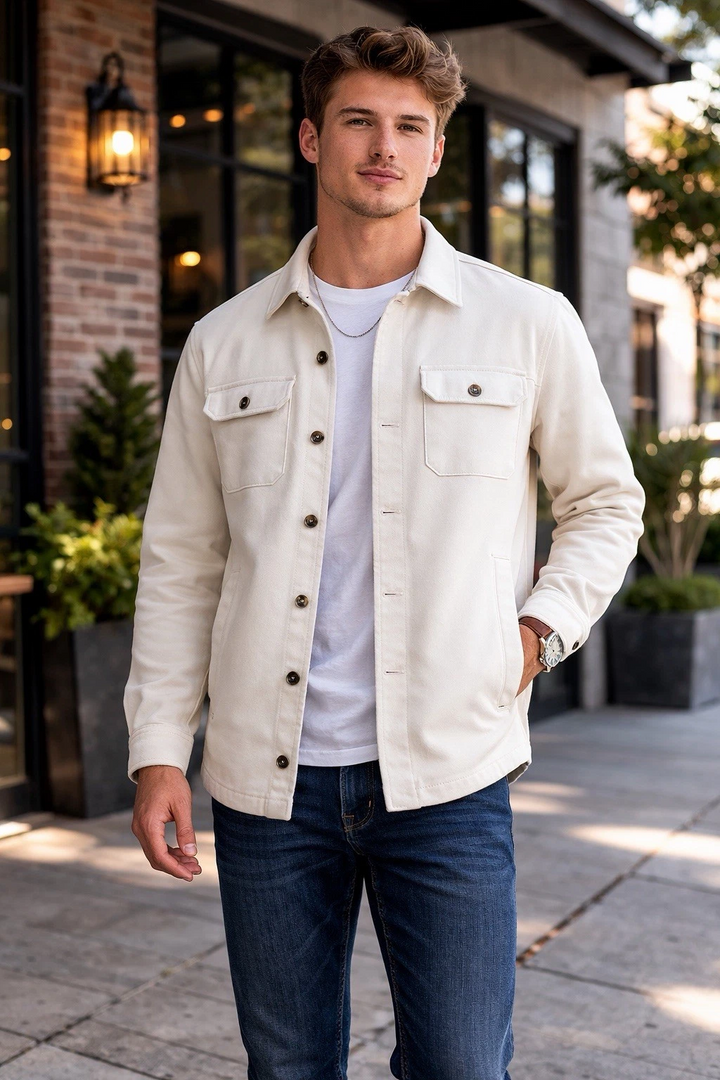 Translation missing: en.Essex Crossing Men's Shirt Jacket Size Medium Beige Overshit Stretch Pockets