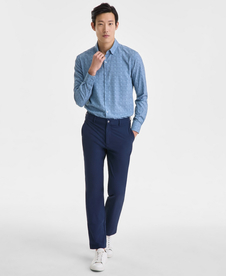 Translation missing: en.Alfani Men's Illusion Geo Print Button-Front Performance Shirt Blue Fog-2XL