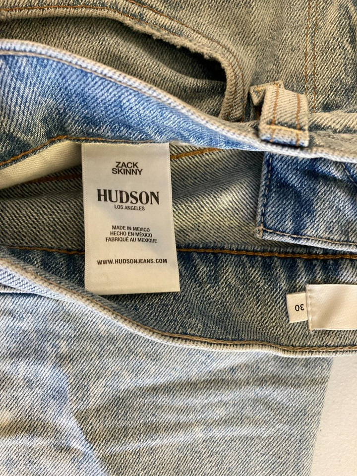 Translation missing: en.Hudson Men's Zack Skinny Fit Moto Biker Jeans In Mineral Blue-30/32