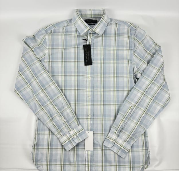 Translation missing: en.The Men's Store at Major Dept Store Casual Stretch Plaid Slim Shirt Blue Sage-XL