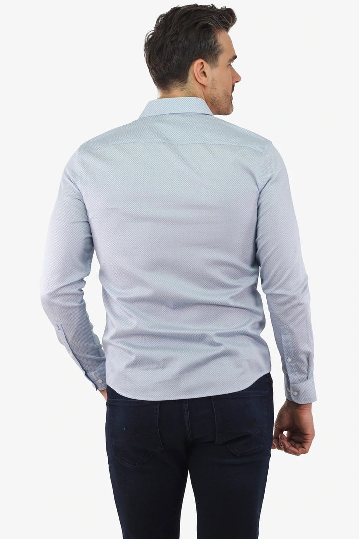 Translation missing: en.Michael Kors Slim Fit Stretch Pixel Mosaic Print Woven Shirt White/Blue-2XL