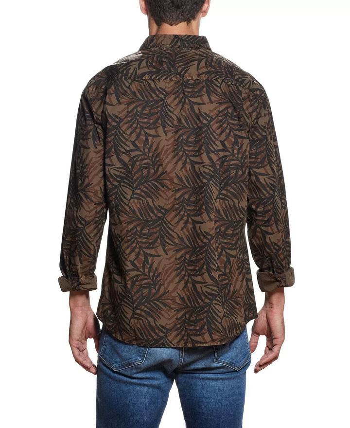 Translation missing: en.Weatherproof Vintage Men's All Cotton Leaf Print Woven Shirt in Raindrum-Small