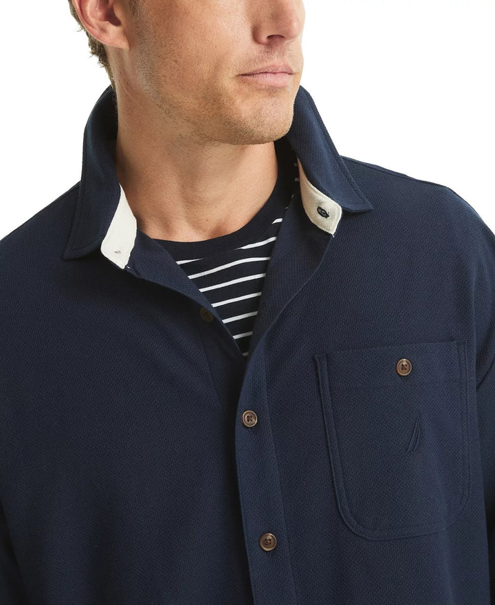Translation missing: en.Nautica Long Sleeve Button Front Knit Shirt - NAVY SEAS - 2XL