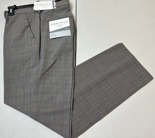 Translation missing: en.Perry Ellis Portfolio Mens Slim-Fit Flat Front Dress Pants-Mushroom Grey-32x32