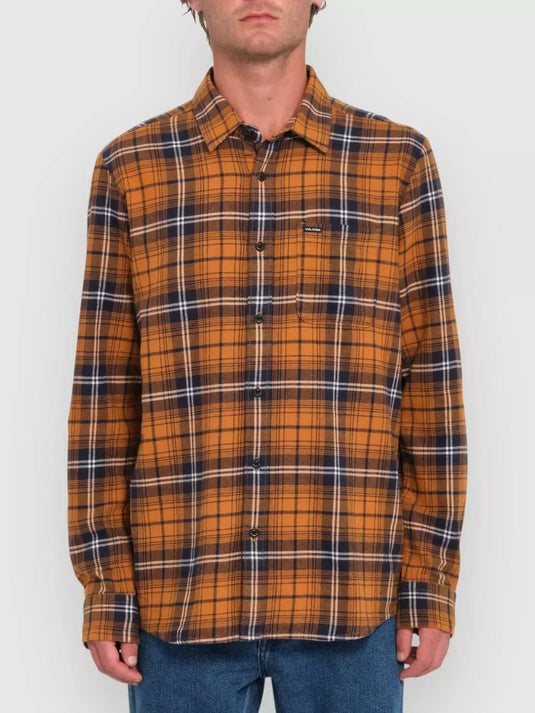 Translation missing: en.Volcom Men's Caden Plaid Classic Fit Flannel Shirt Chestnut Brown, Small