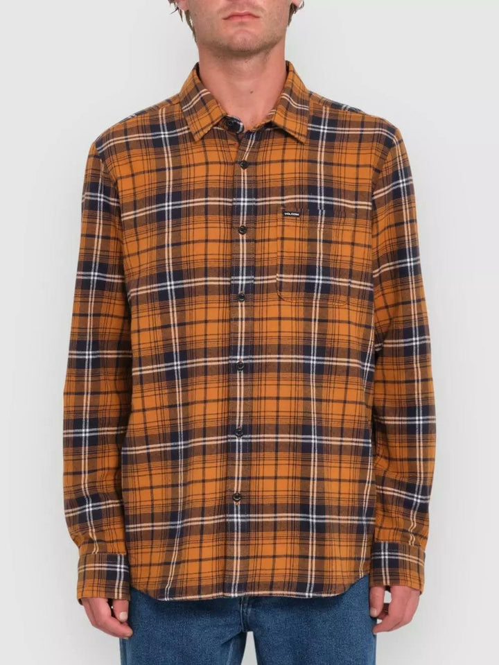 Translation missing: en.Volcom Men's Caden Plaid Classic Fit Flannel Shirt Chestnut Brown, Small