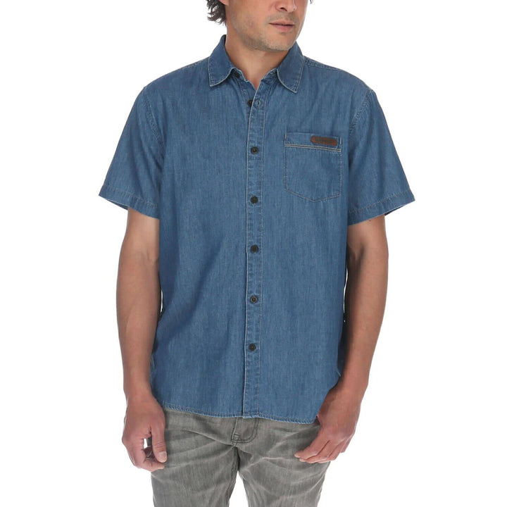 Translation missing: en.Caterpillar Men's Foundation Short-Sleeve Denim Shirt in Stone Blue-Medium