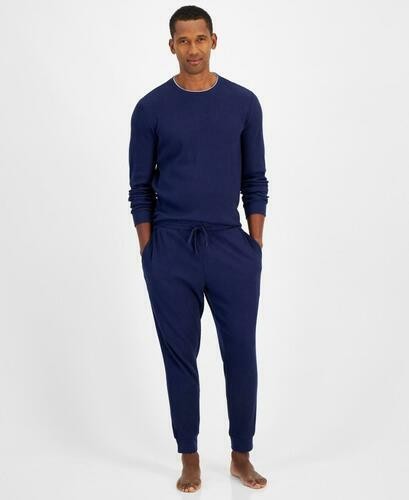 Translation missing: en.Club Room Men's Waffle Long-Sleeve T-Shirt &amp; Pajama Pant Set Blue Notte-Medium