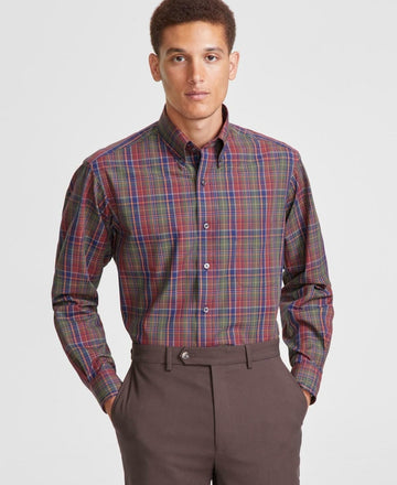 Translation missing: en.Club Room Men's Artesia Plaid Dress Shirt Performance Olive Multi-M15 32/33