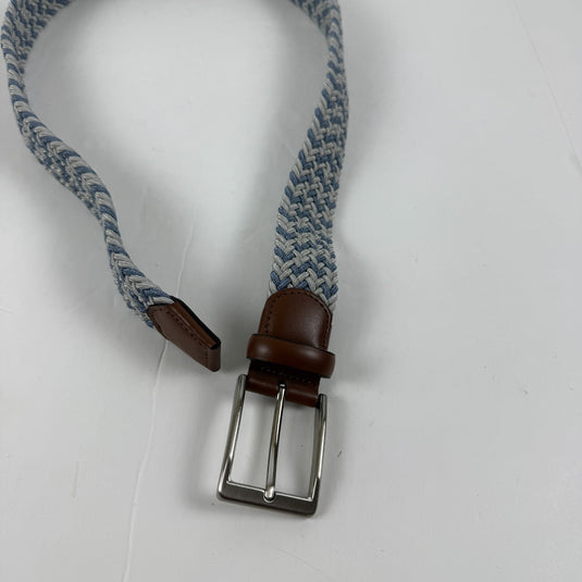 Translation missing: en.Perry Ellis Portfolio Men's Webbed Leather-Trim Belt - Light Blue - Small 30-32W