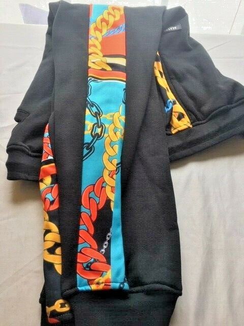 Translation missing: en.Reason Men's Interlock Jogger Pants Black With Multicolor Side Trim Large