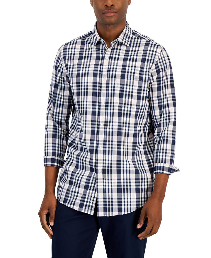 Translation missing: en.Club Room Men's Thomas Plaid Tech Woven Button-Up Shirt Navy Multi-XL