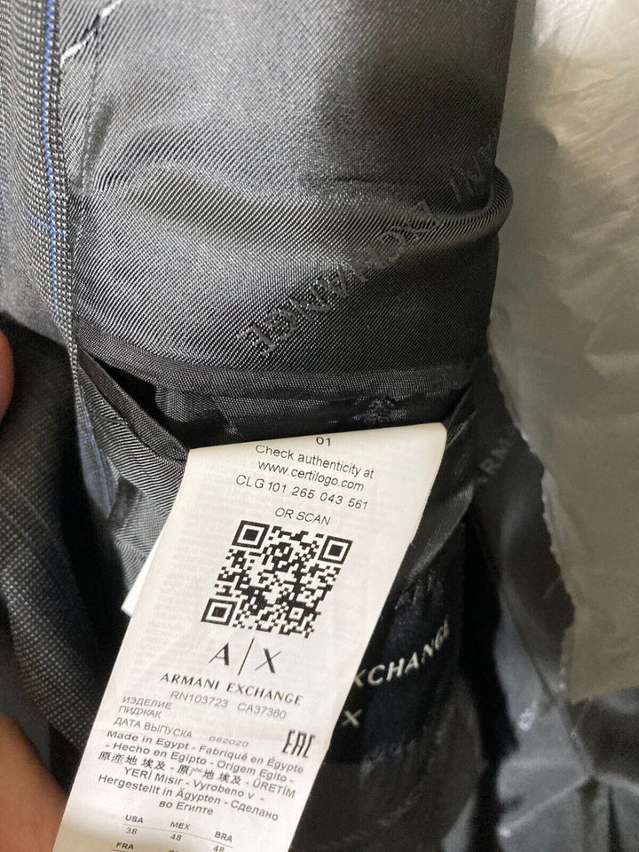 Translation missing: en.AX Armani Exchange Men's Modern-Fit Wool Plaid Blazer in Grey/Blue-38R