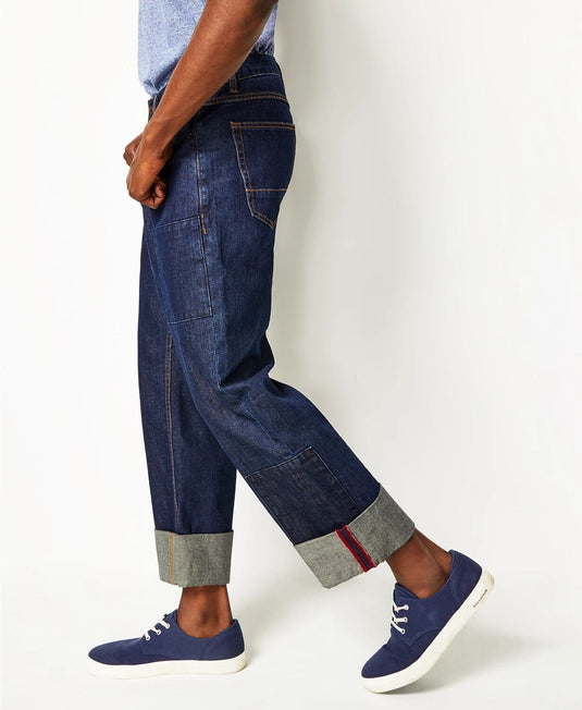 Translation missing: en.Sun + Stone Men's Kingsley Relaxed-Fit Patched Jeans in Blue Stone Wash-Size 31
