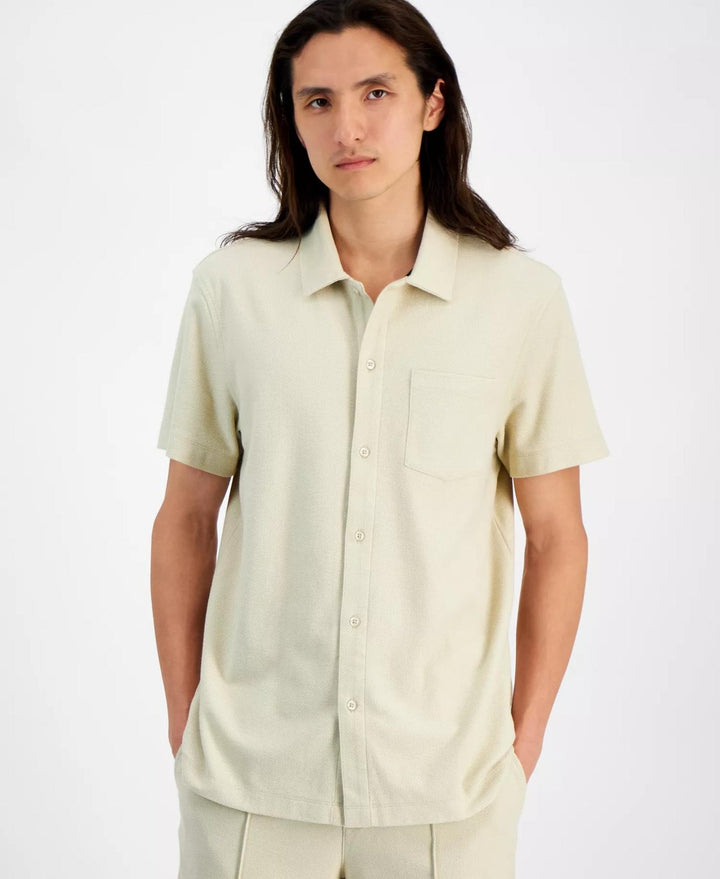 Translation missing: en.Alfani Men's Short-Sleeve Oversized Pique Cotton Knit Shirt Brown Rice-Medium