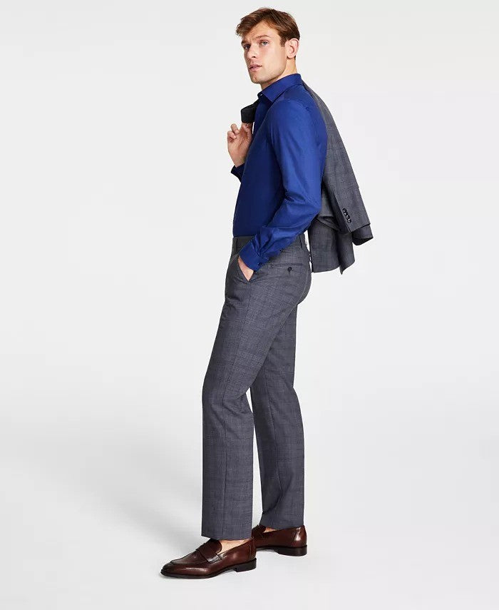 Translation missing: en.Michael Kors Malone Dress Pants Mens 44x32 Grey Plaid Reg-Fit Stretch Wool-Blnd
