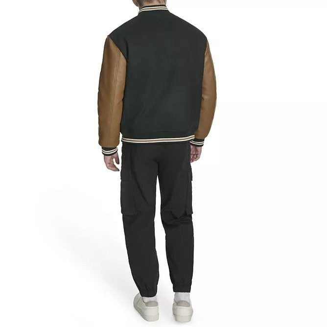 Translation missing: en.Champion Men's Mixed Media Varsity Jacket - Rainforest/Tobacco -Size Medium