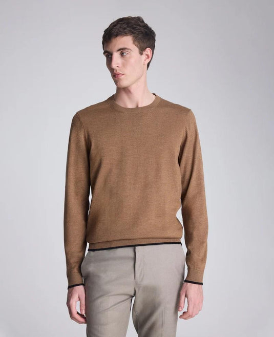 Translation missing: en.Kenneth Cole Men's Sweater Heather Brown Size 2XL Tipped Sleeve Crew Neck