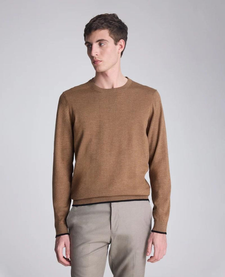 Translation missing: en.Kenneth Cole Men's Sweater Heather Brown Size 2XL Tipped Sleeve Crew Neck
