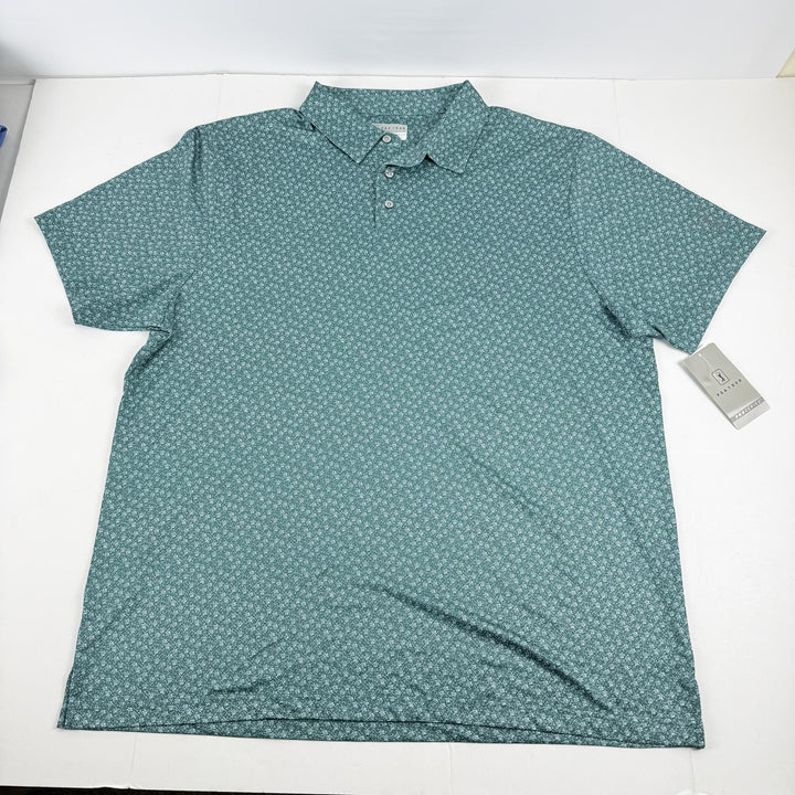 Translation missing: en.Pga Tour Men's Short Sleeve Floral Print Golf Polo Shirt - Storm Green-2XL