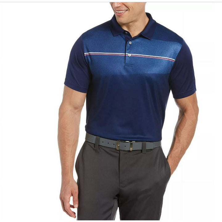 Translation missing: en.PGA Tour Men's Chest Stripe Polo Shirt in Blue Print-Small