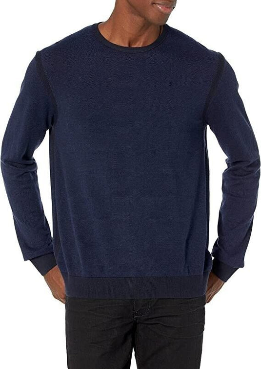 Translation missing: en.John Varvatos Star USA Birdseye Cotton/Cashmere Crewneck Sweater in Navy-Small