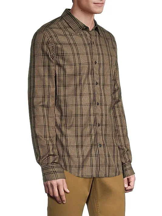 Translation missing: en.Michael Kors Men's Mini Thames Checked Cotton Button-Down Shirt Brown-Large