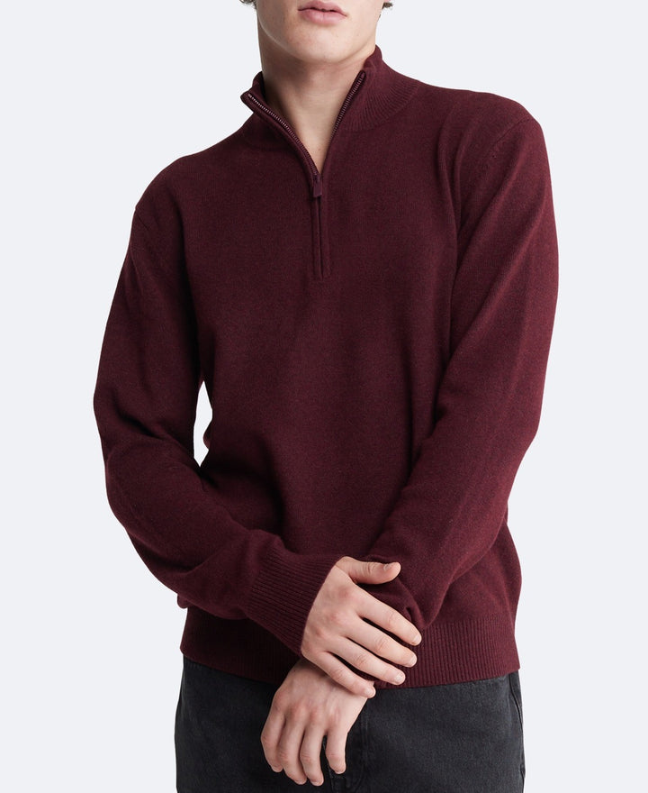 Translation missing: en.Calvin Klein Men's Ribbed-Trim Quarter-Zip Pullover SweaterTawny Port Heather-Sm