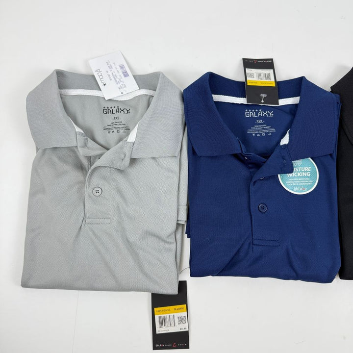 Translation missing: en.Galaxy by Harvic Men's 3 Pair of Dry Fit Moisture-Wicking Polo Shirts-3XL  Asst