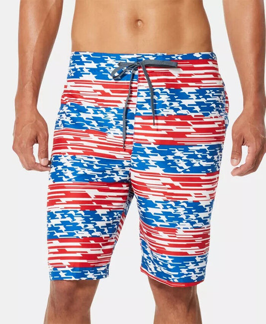 Translation missing: en.Speedo Men's American Flag Stripe TurboDri 9" E-Board Swim Trunks Multi-2XL