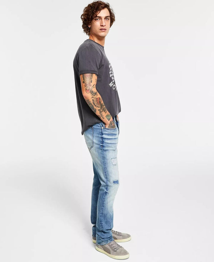 Translation missing: en.Heroes Motors Men's Slim-Straight Fit Distressed Jeans in Henderson Blue-32/32