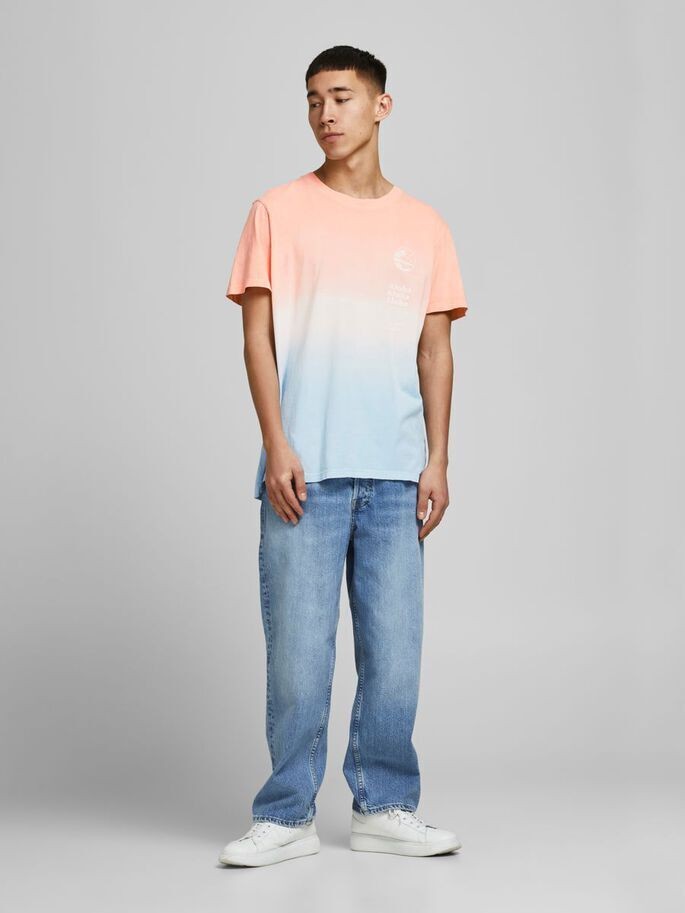 Translation missing: en.Jack &amp; Jones Men's Joralooha Oversized Fit Dip Dye Crewneck Tee Coral-Large