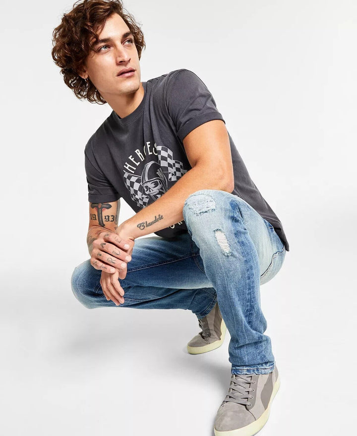 Translation missing: en.Heroes Motors Men's Slim-Straight Fit Distressed Jeans in Henderson Blue-32/32