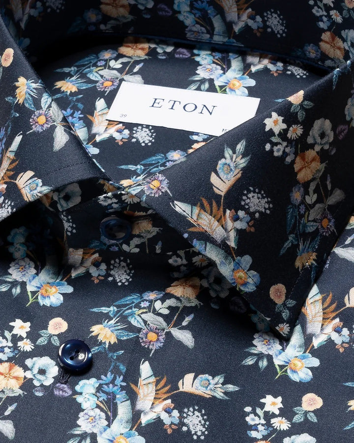 Translation missing: en.Eton Men's Men's Contemporary Fit Floral Print Twill Shirt Navy- EU44 US 17.5