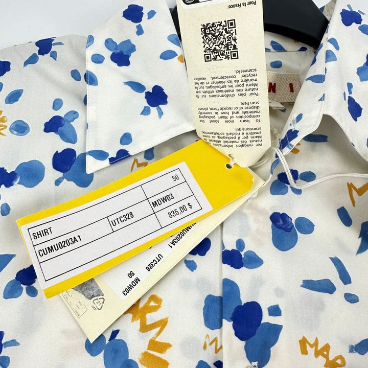 Translation missing: en.Marni Mens Prem. Cotton Logo Dripping Paint Splatter Shirt White-IT 50 US Large